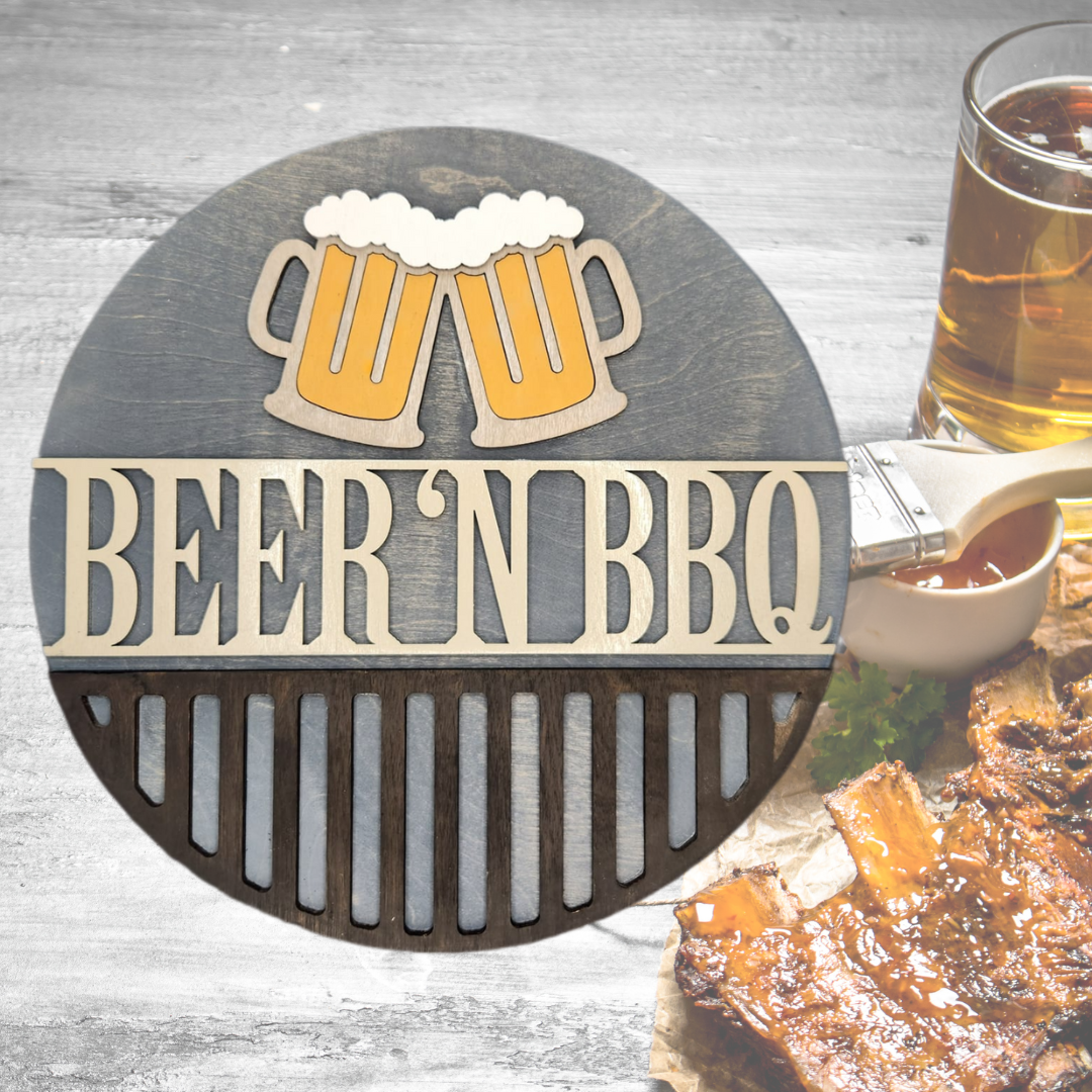 Beer 'N BBQ Round Sign