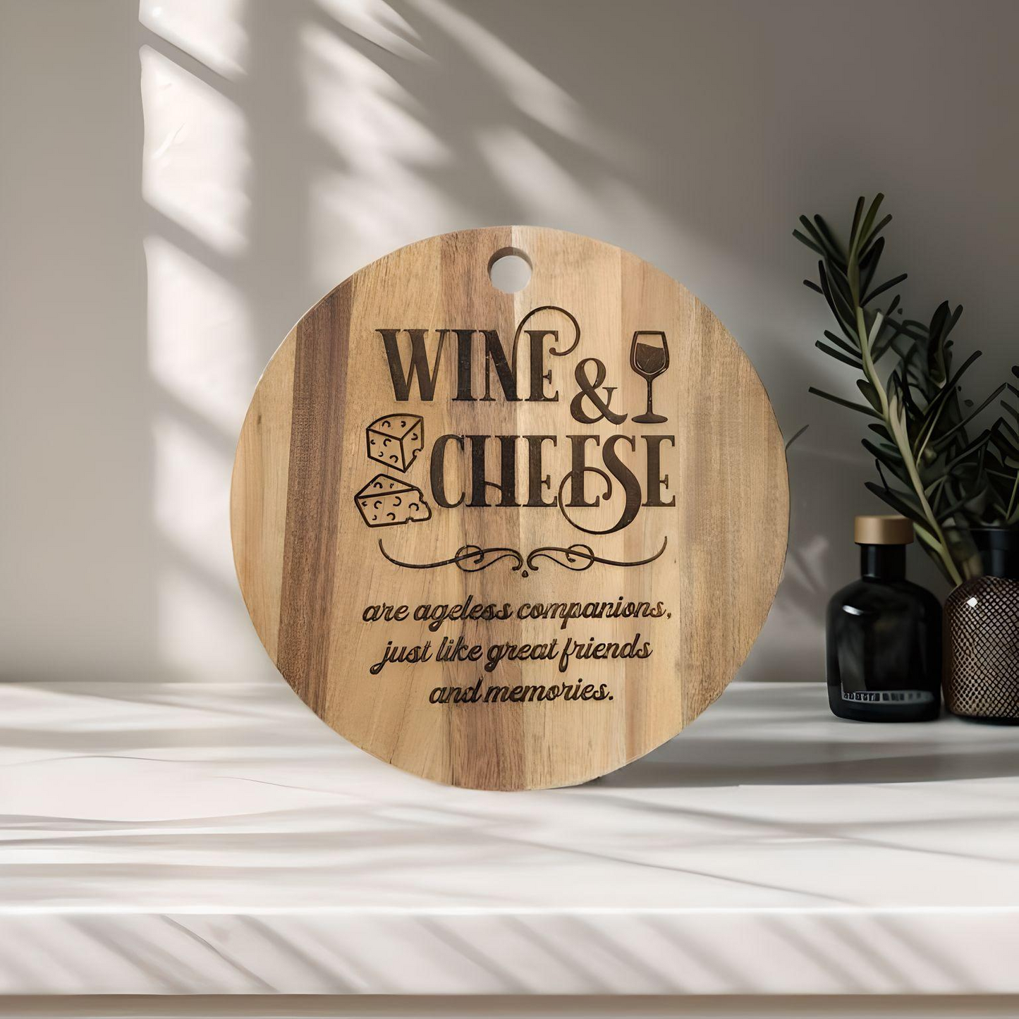 Wine & Cheese Round Cutting Board